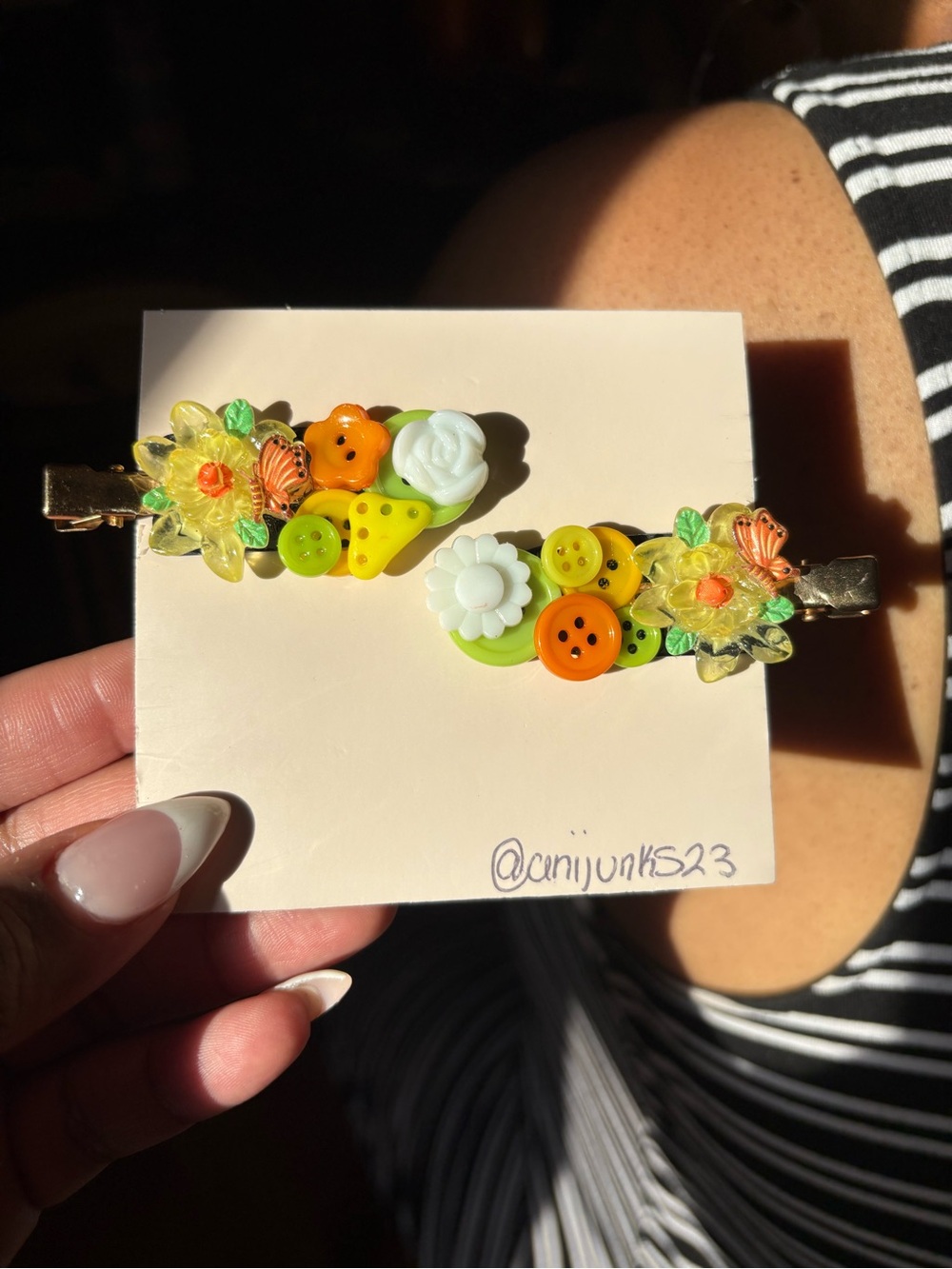 Handmade Yellow & Orange Floral Button Hair Clips